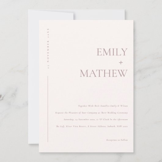 INVITATION MARIAGE DE TYPOGRAPHIE DE PEACH ROSE MOELLEUX MOIN (Devant)