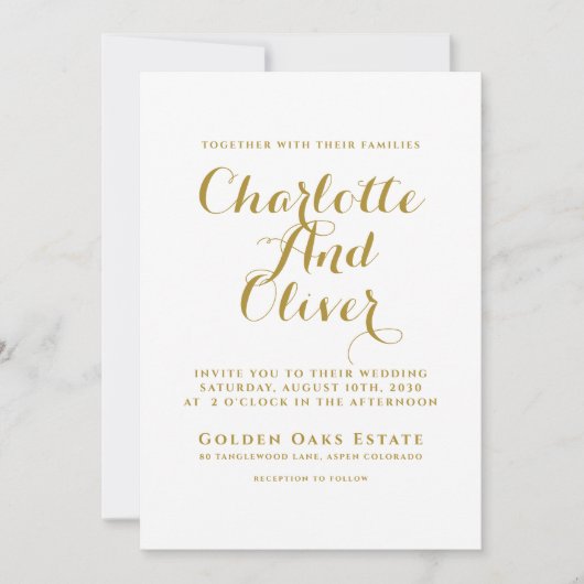Invitation Mariage de typographie de script or (Devant)