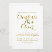 Invitation Mariage de typographie de script or (Devant / Derrière)