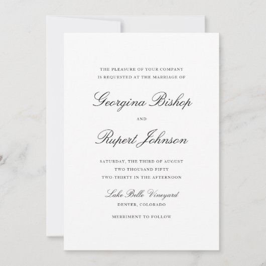 Invitation Mariage de typographie de script simple noir (Devant)