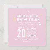 Invitation Mariage de typographie de Zag rose et jaune (Devant)