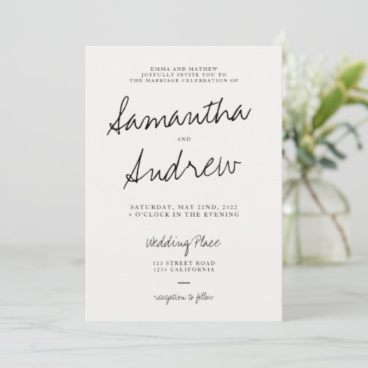 Invitation Mariage de typographie décontracté noir (Debout devant)