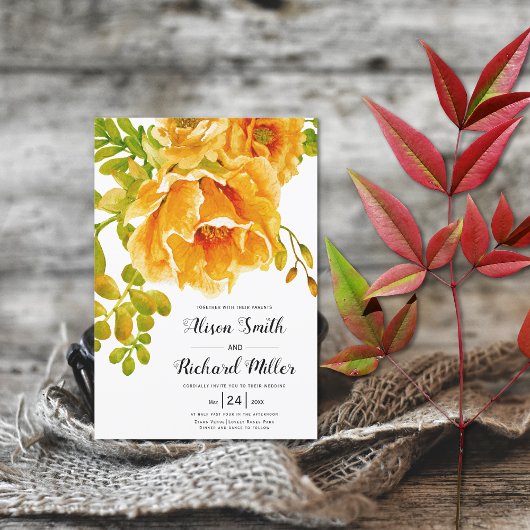 Invitation Mariage de typographie des fleurs d'aquarelle oran