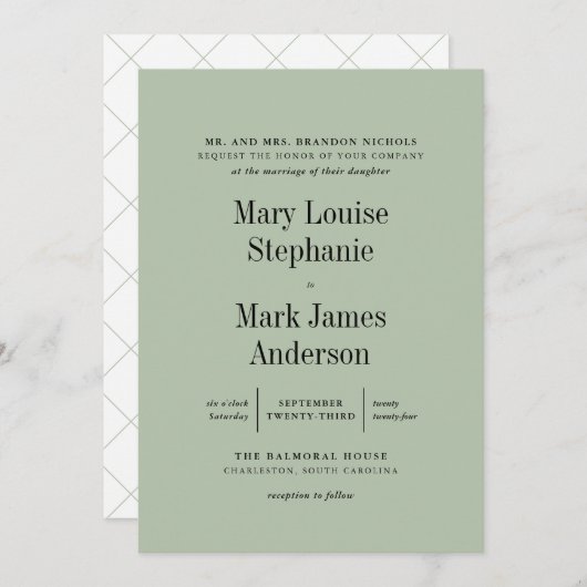 Invitation Mariage de typographie écossais Eucalyptus (Devant / Derrière)