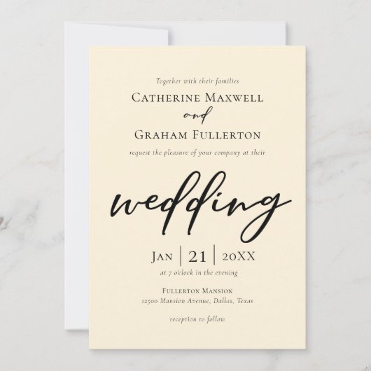 Invitation Mariage de typographie en ivoire simple chic (Devant)