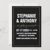 Invitation Mariage de typographie en or blanc noir (Devant)