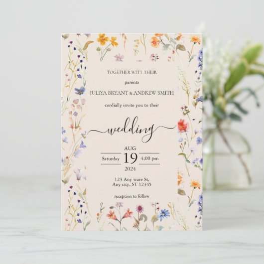 Invitation Mariage de typographie fleur sauvage Boho (Debout devant)