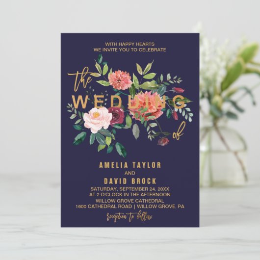 Invitation Mariage de typographie florale d'automne (Debout devant)