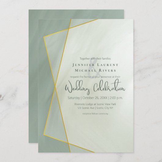 Invitation mariage de typographie géométrique en jade gris (Devant / Derrière)