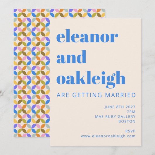 Invitation Mariage de typographie géométrique moderne coloré  (Devant / Derrière)