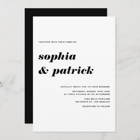Invitation Mariage de typographie italique en gras noir (Devant / Derrière)
