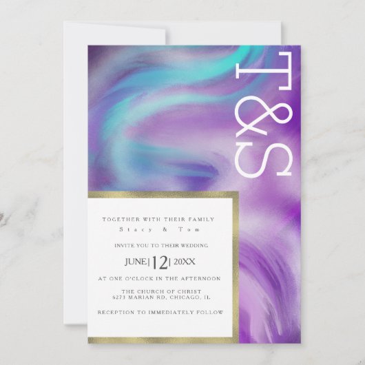 Invitation Mariage de typographie marbré Gras Mint Violet Ble (Devant)