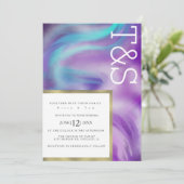 Invitation Mariage de typographie marbré Gras Mint Violet Ble (Debout devant)