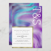 Invitation Mariage de typographie marbré Gras Mint Violet Ble (Devant / Derrière)
