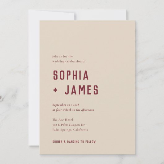 Invitation Mariage de typographie moderne Boho Arch Red Cream (Devant)