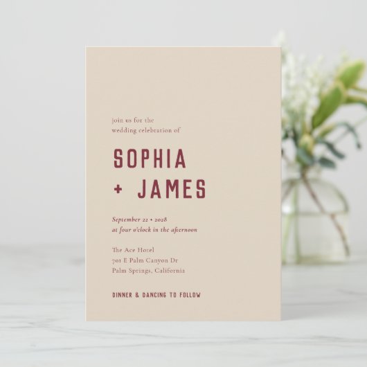Invitation Mariage de typographie moderne Boho Arch Red Cream (Debout devant)