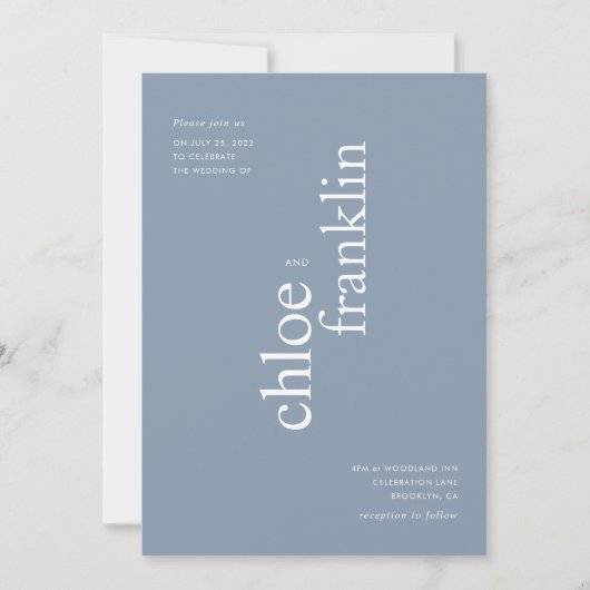 Invitation Mariage de typographie moderne Dusty Blue Bold (Devant)