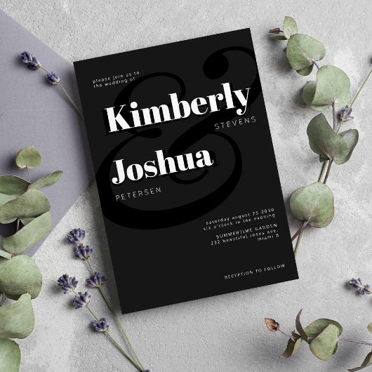 Invitation Mariage de typographie moderne en noir et blanc