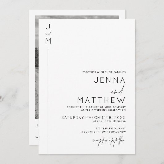 Invitation mariage de typographie moderne et minim (Devant / Derrière)