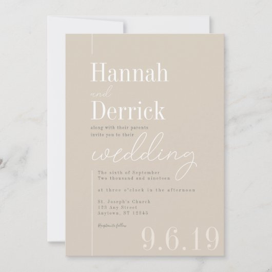 Invitation Mariage de typographie moderne et simple de Ivory  (Devant)