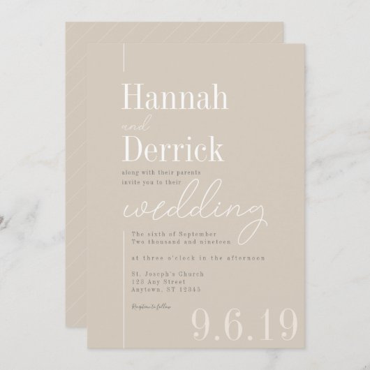 Invitation Mariage de typographie moderne et simple de Ivory  (Devant / Derrière)