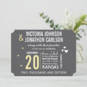 Invitation Mariage de typographie moderne gris et jaune (Debout devant)