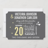 Invitation Mariage de typographie moderne gris et jaune (Devant)