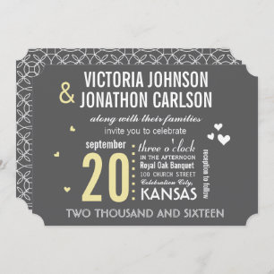 Invitation Mariage de typographie moderne gris et jaune