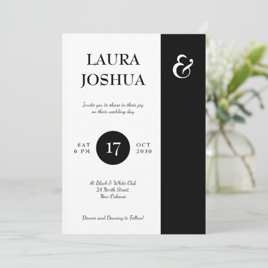 Invitation Mariage de typographie moderne noir et blanc (Debout devant)