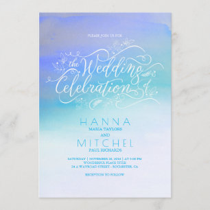 Invitation Mariage de typographie moderne Ombre Blue Watercol