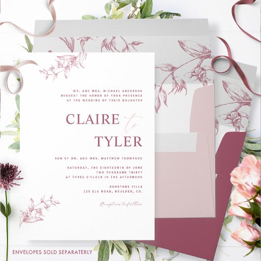 Invitation Mariage de typographie moderne, rose, Bourgogne