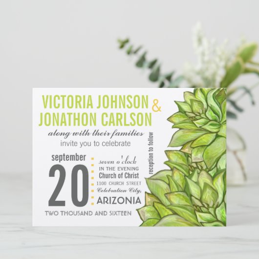 Invitation Mariage de typographie moderne Succulente à la cha (Debout devant)