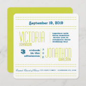 Invitation Mariage de typographie moderne turquoise et Lime (Devant / Derrière)