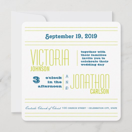 Invitation Mariage de typographie moderne turquoise et Lime (Devant)