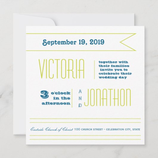 Invitation Mariage de typographie moderne turquoise et Lime (Devant)