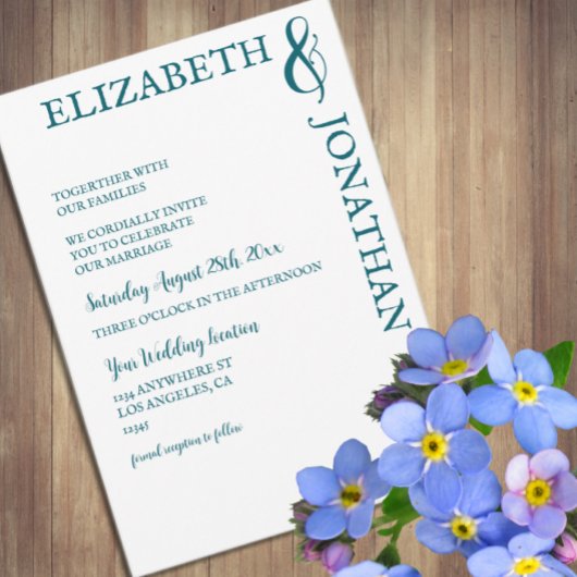 Invitation Mariage de typographie moderne Turquoise foncé