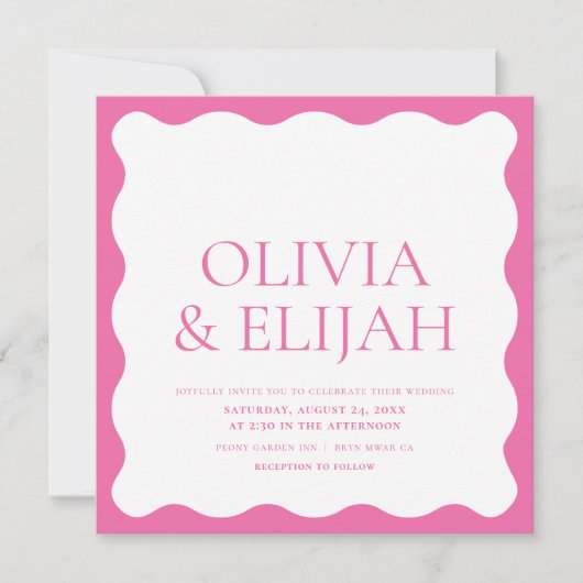 Invitation Mariage de typographie moderne Wavy Pink (Devant)