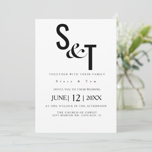 Invitation Mariage de typographie noir blanc Geo Back (Debout devant)