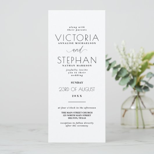 Invitation Mariage de typographie noir blanc simple et élégan (Debout devant)
