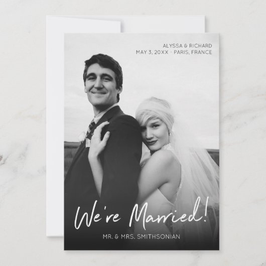 Invitation Mariage de typographie noir et blanc chic (Devant)