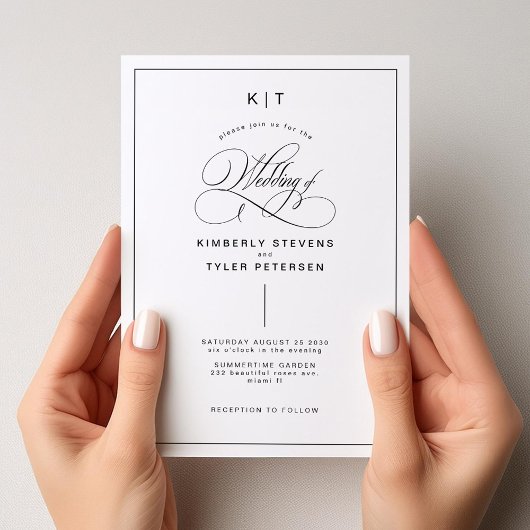 Invitation Mariage de typographie noir et blanc classique
