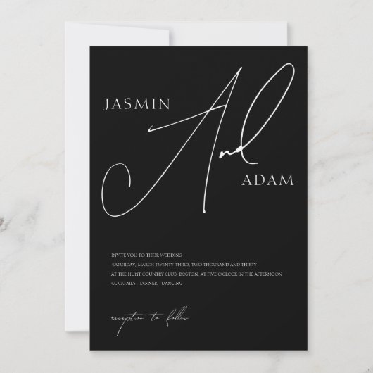 Invitation Mariage de typographie noir et blanc simple (Devant)