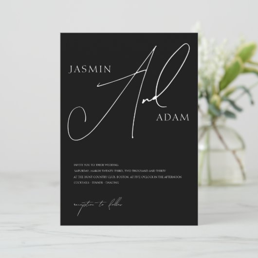 Invitation Mariage de typographie noir et blanc simple (Debout devant)