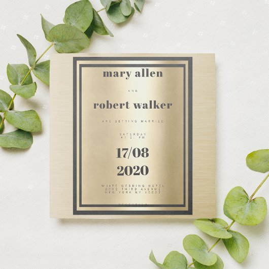 Invitation Mariage de typographie noire dégradé d'or métalliq