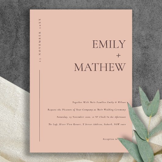 INVITATION MARIAGE DE TYPOGRAPHIE ORANGE DE POINTE MINIMALE