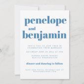 Invitation Mariage de typographie rétro Motif bleu moderne (Devant)