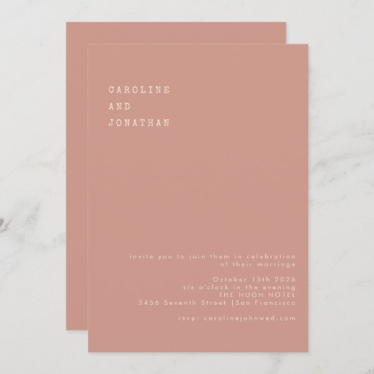 Invitation Mariage de typographie Rose Dusty minimal (Devant / Derrière)