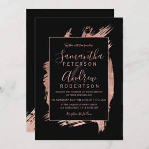 Invitation mariage de typographie rose moderne en or noir