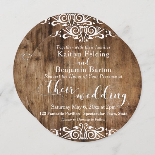 Invitation Mariage de typographie rustique Brown en bois et b (Devant / Derrière)