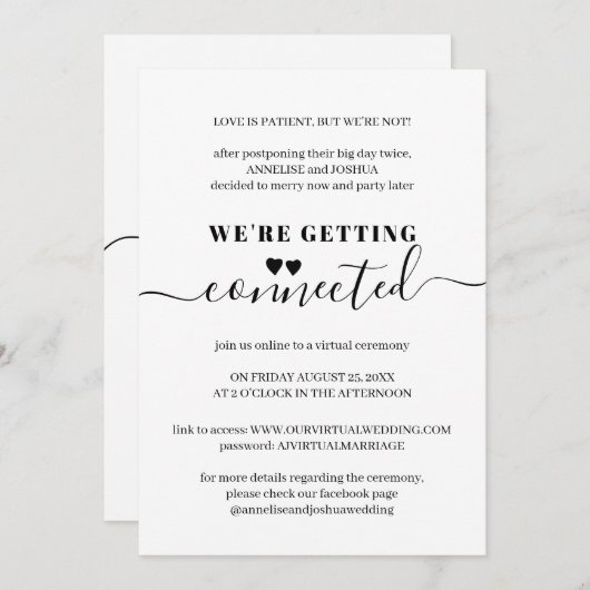 Invitation Mariage de typographie simple moderne virtuelle (Devant / Derrière)